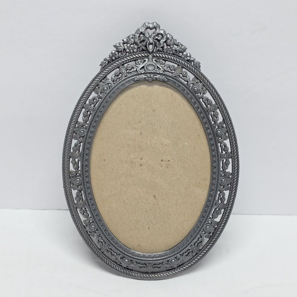 Vintage Pewter Ornate Filigree Picture Frame Ashley Manor Victorian Style Oval